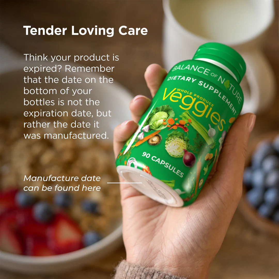 Balance of Nature Fruits & Veggies Supplements - Whole Fruit and Vegetable Ingredients for Women, Men, and Kids - 90 Fruits Capsules, 90 Veggies Capsules - 1 Set